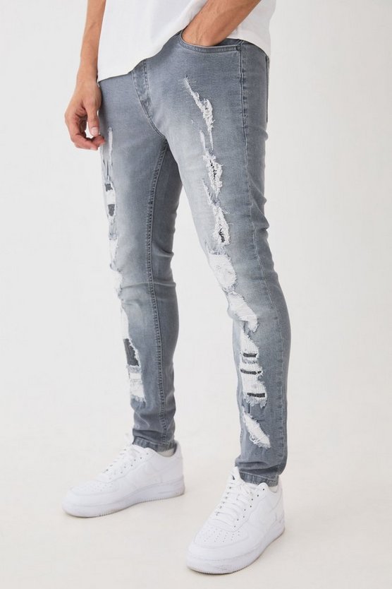 Graue Skinny Stretch Jeans mit Rissen