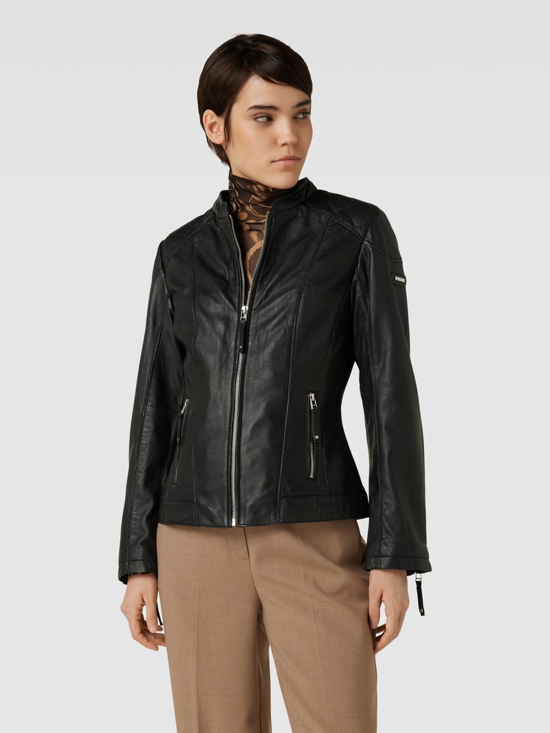 Lederjacke mit Steppnähten in black