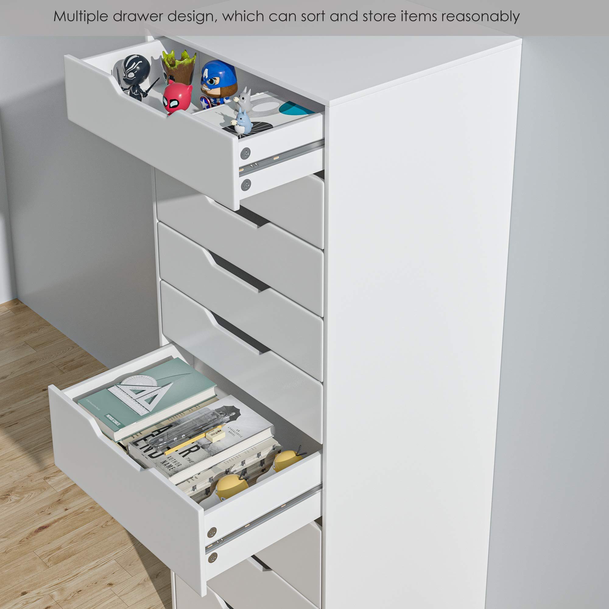 Homfa Kommode, Hochkommode, Schubladenschrank mit 9 Schubladen, weiß