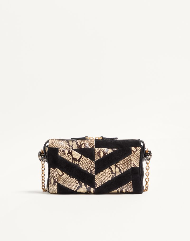 Valentino Garavani Panthea Lille Chevron Python og Ruskinds Skuldertaske
