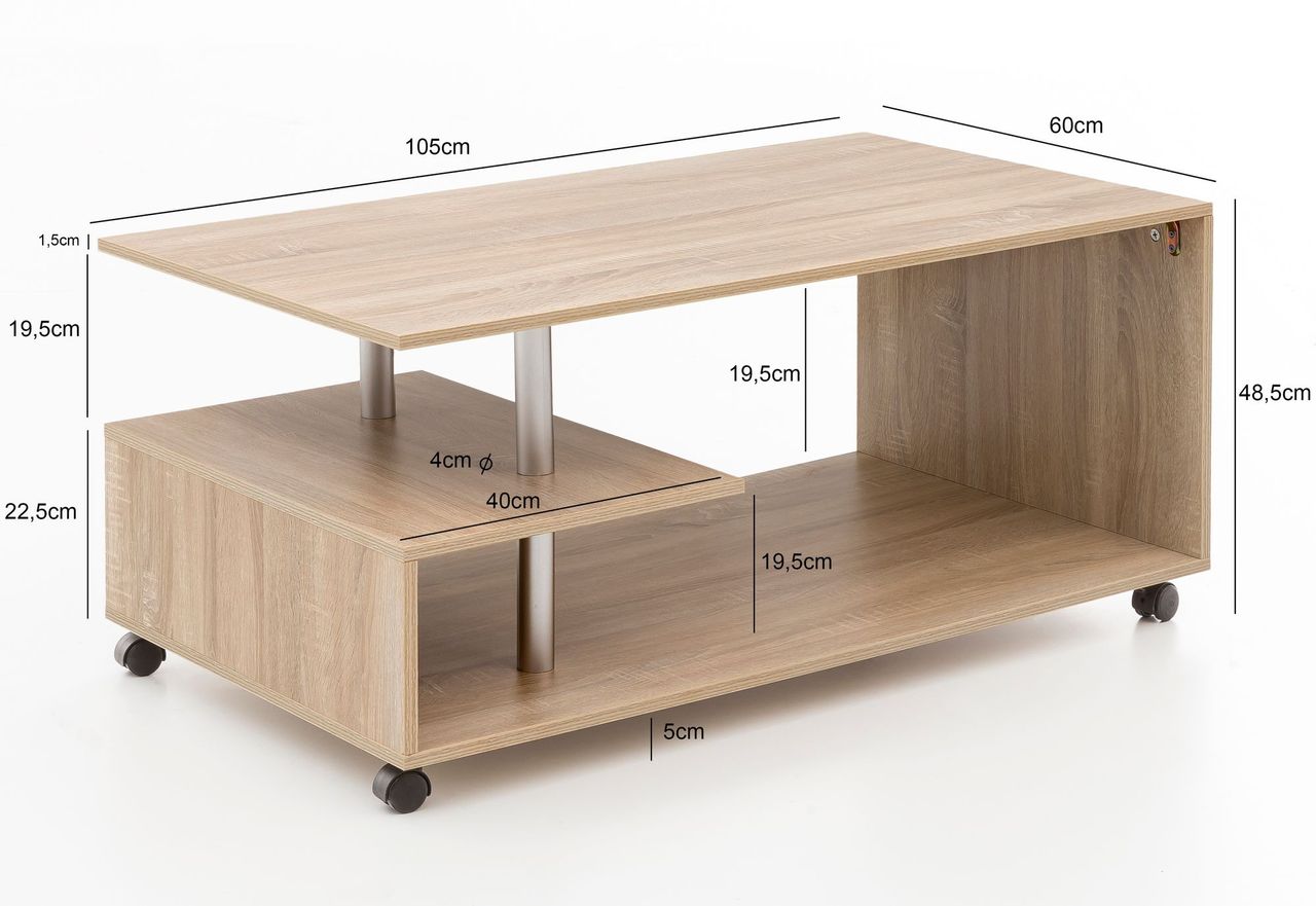 Wohnling Design Couchtisch 105 x 48,5 x 60 cm Sonoma