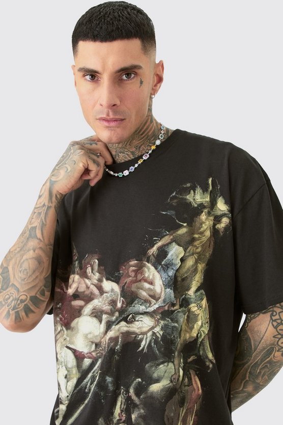 Tall Oversize T-Shirt mit Renaissance-Print