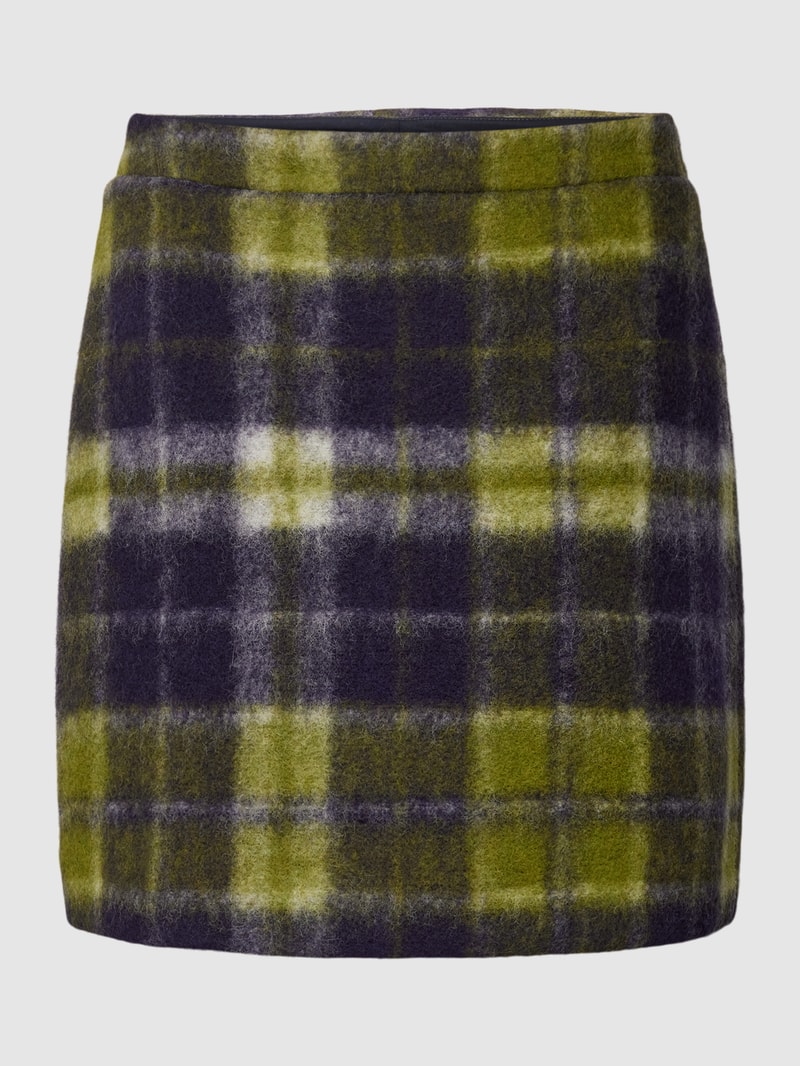 Minirock aus Schurwoll-Baumwoll-Mix mit Tartan-Karo in grün
