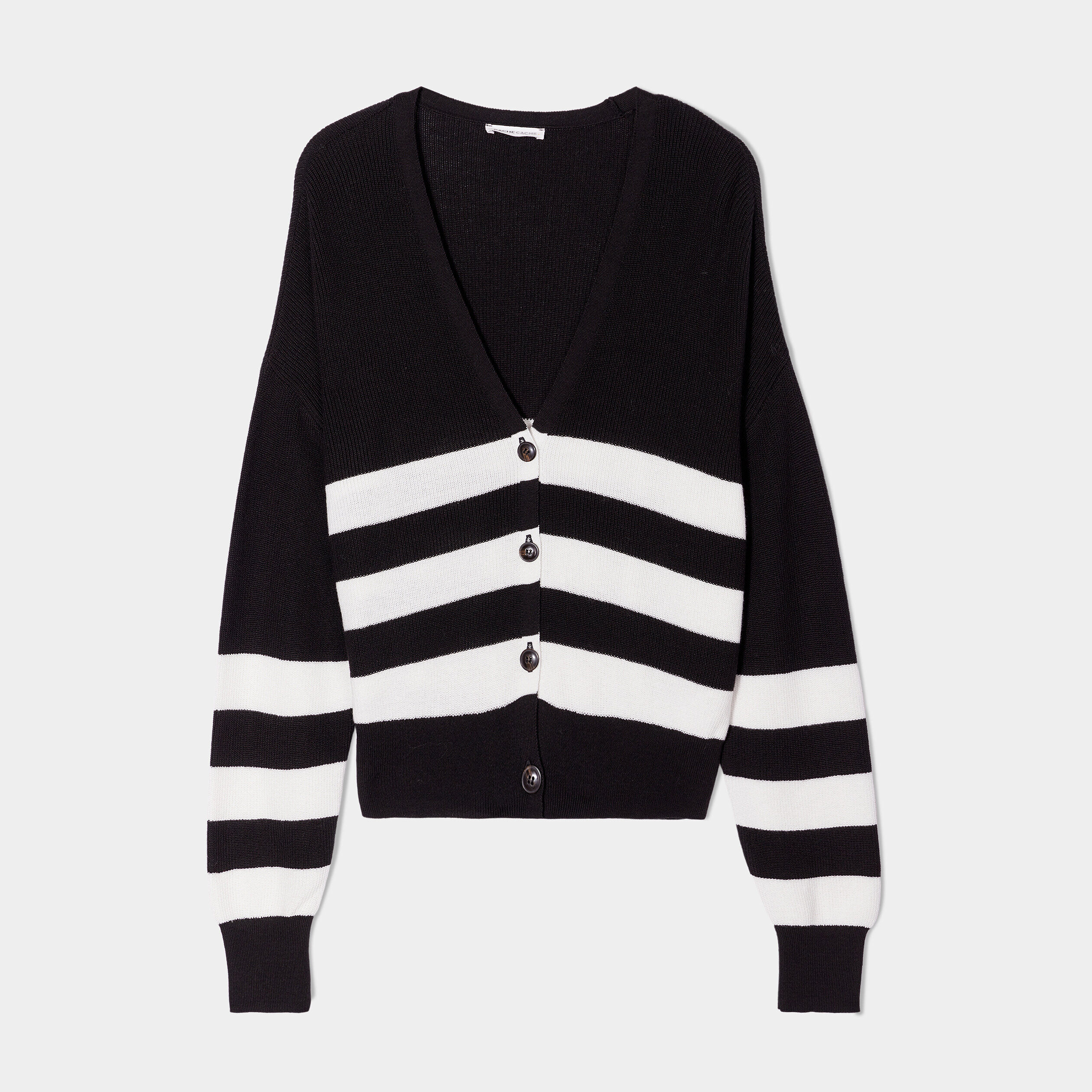Gilet manches longues col en V noir femme | Cache Cache