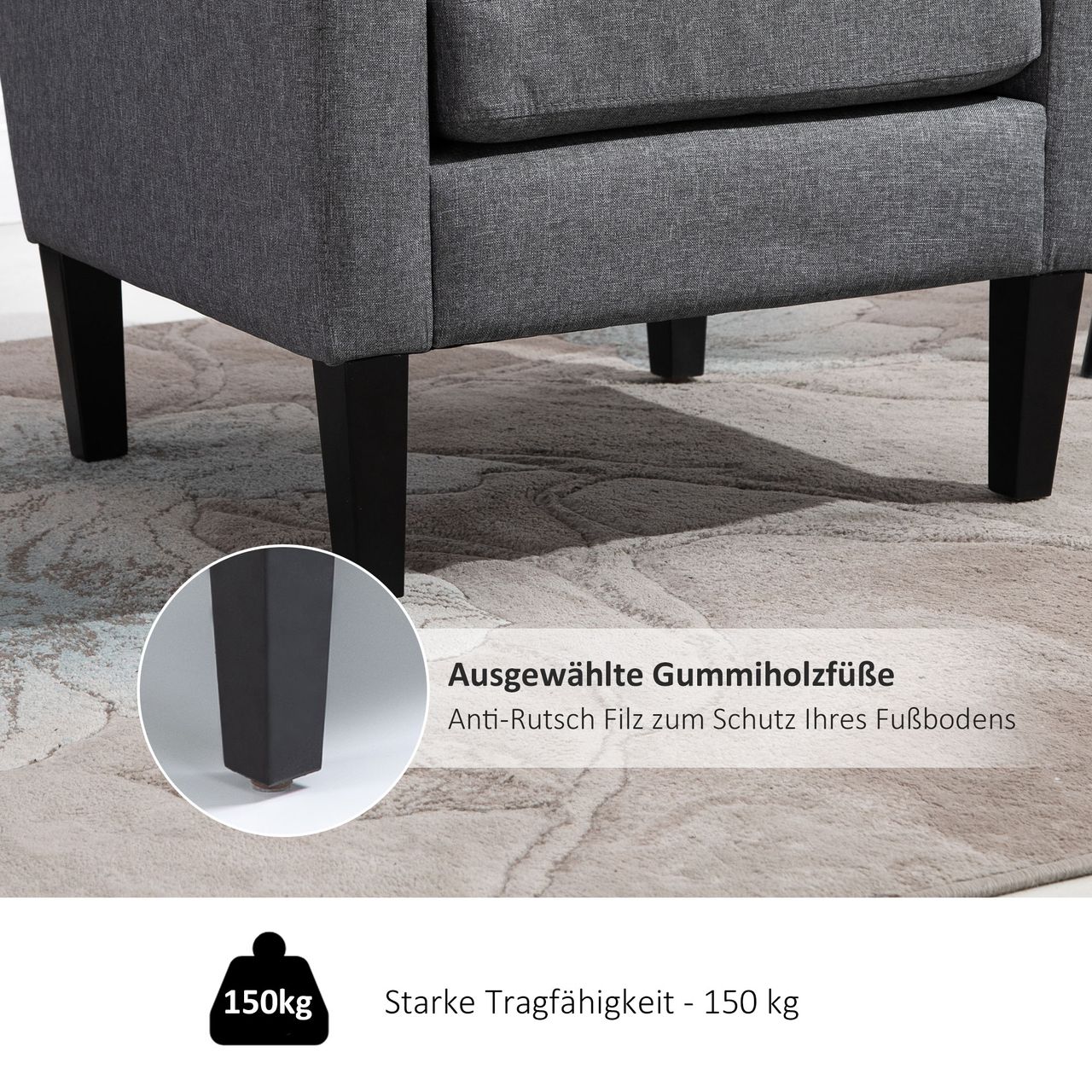 HOMCOM Einzelsessel Relaxsessel Einzelstuhl Polstersessel Holzfüße Leinenstoff Hellgrau 66 x 72 x 74 cm