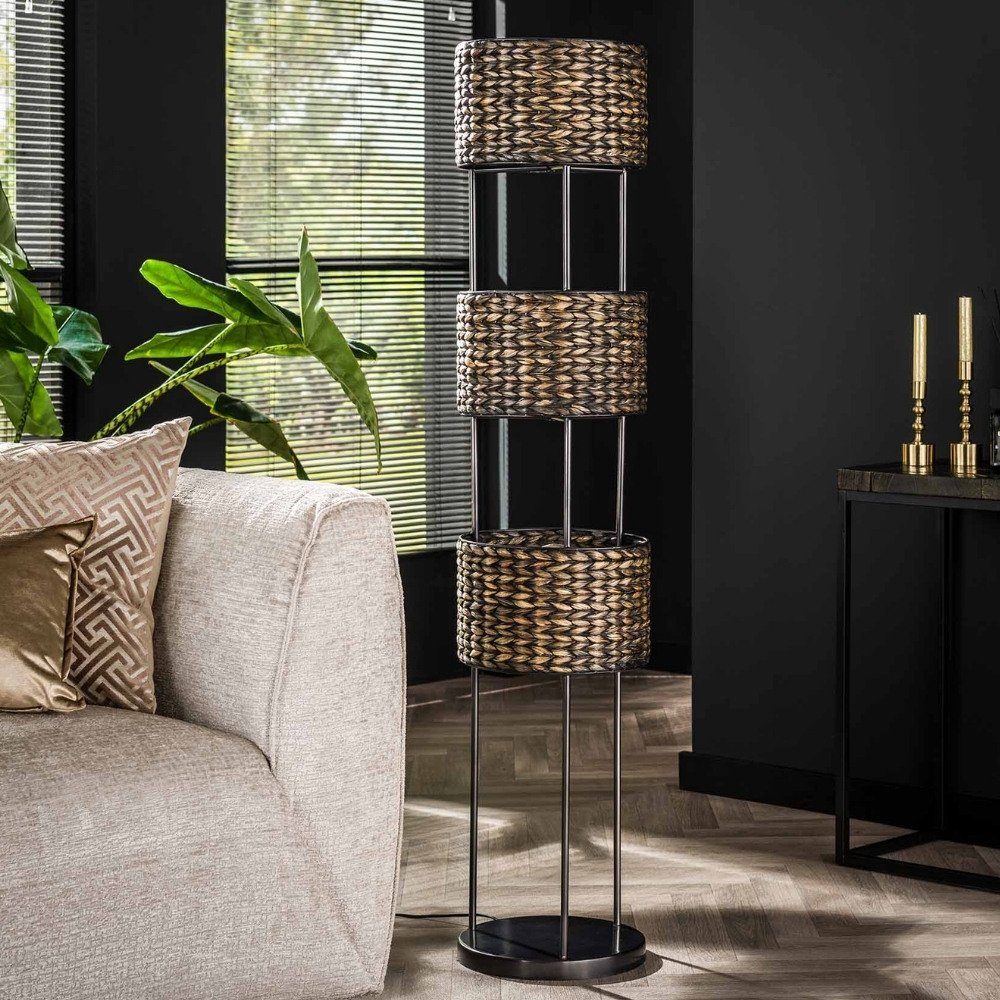 famlights Stehlampe, Stehleuchte Karla in Schwarz und Nickel aus Wasserhyazinthe E27, keine Angabe, Leuchtmittel enthalten: Nein, warmweiss, Stehlampe, Standlampe