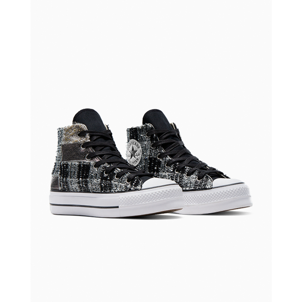 Converse Chuck Taylor All Star Lift Platform Faux Leather Tartan A08780C / grau