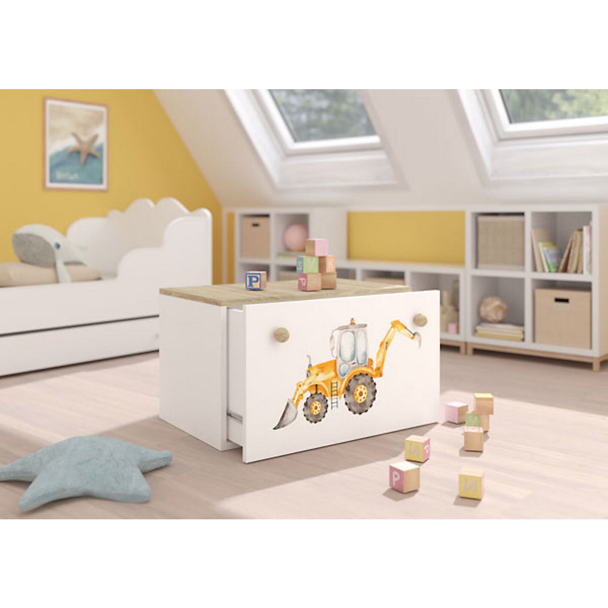Spielzeugtruhe Sitztruhe Inga 70cm Motiv wählbar mit 1 Schublade