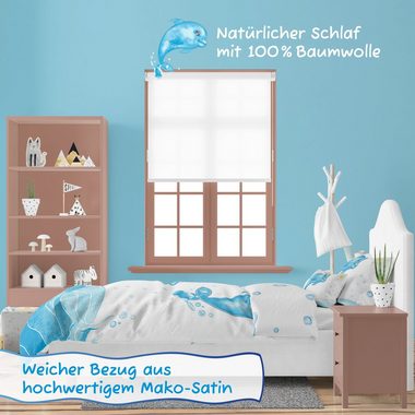 Kinderbettwäsche Wendebettwäsche Delfin, Koru Kids, 100%Baumwolle (Mako Satin), 2 teilig, als Kinderbettwäsche 135x200 oder Babybettwäsche 100x135