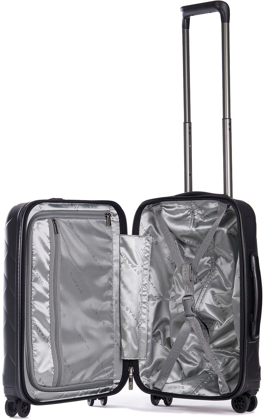 Stratic Hartschalen-Trolley Leather&More S mit Vortasche, matt black, 4 Rollen, mit NFC-Chip; Laptopfach
