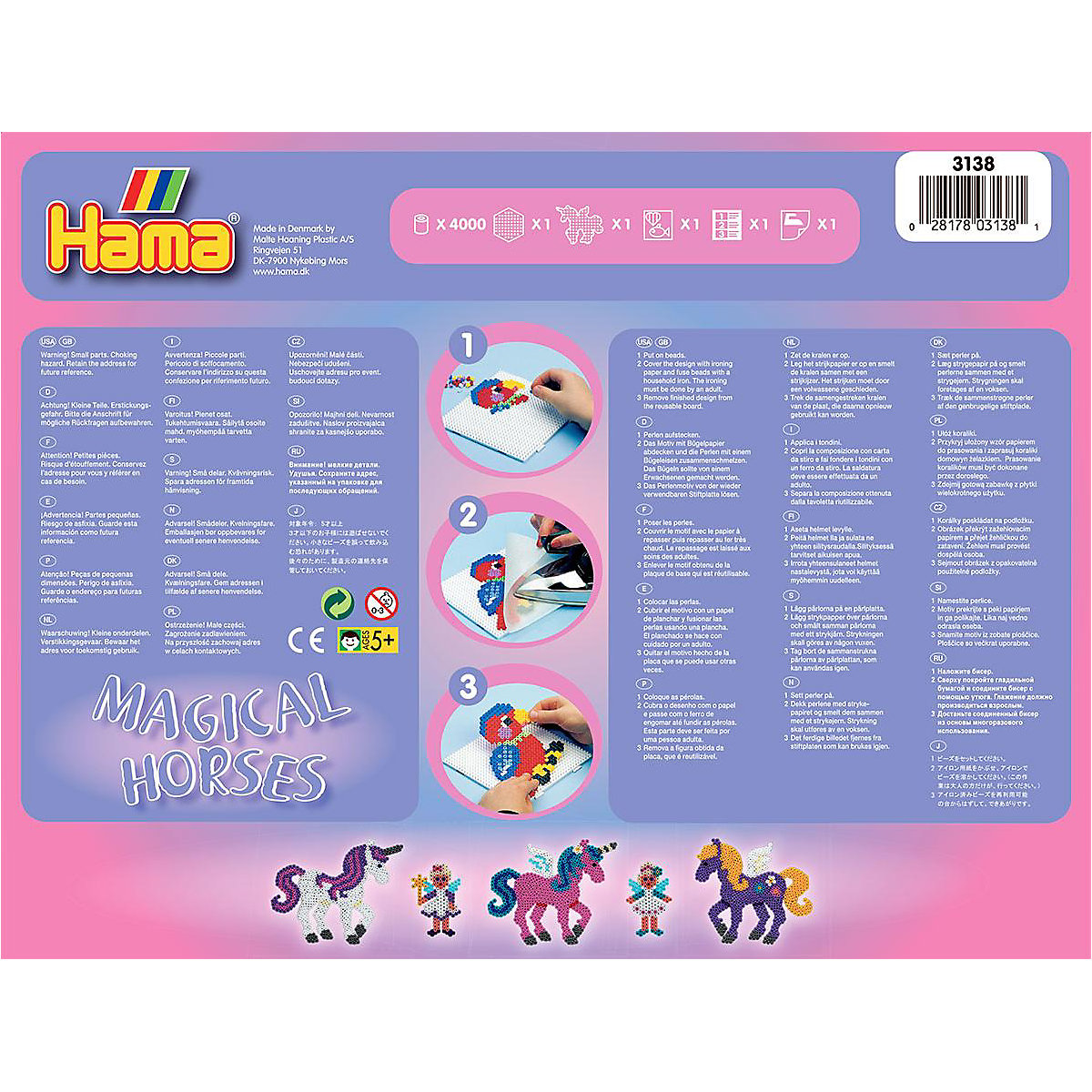 HAMA 3138 Geschenkset Zauberhafte Pferde, 4.000 midi-Perlen & Zubehör