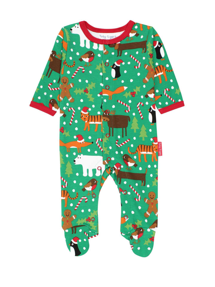 Toby Tiger Schlafanzug mit Weihnachten Print in grün günstig kaufen 68