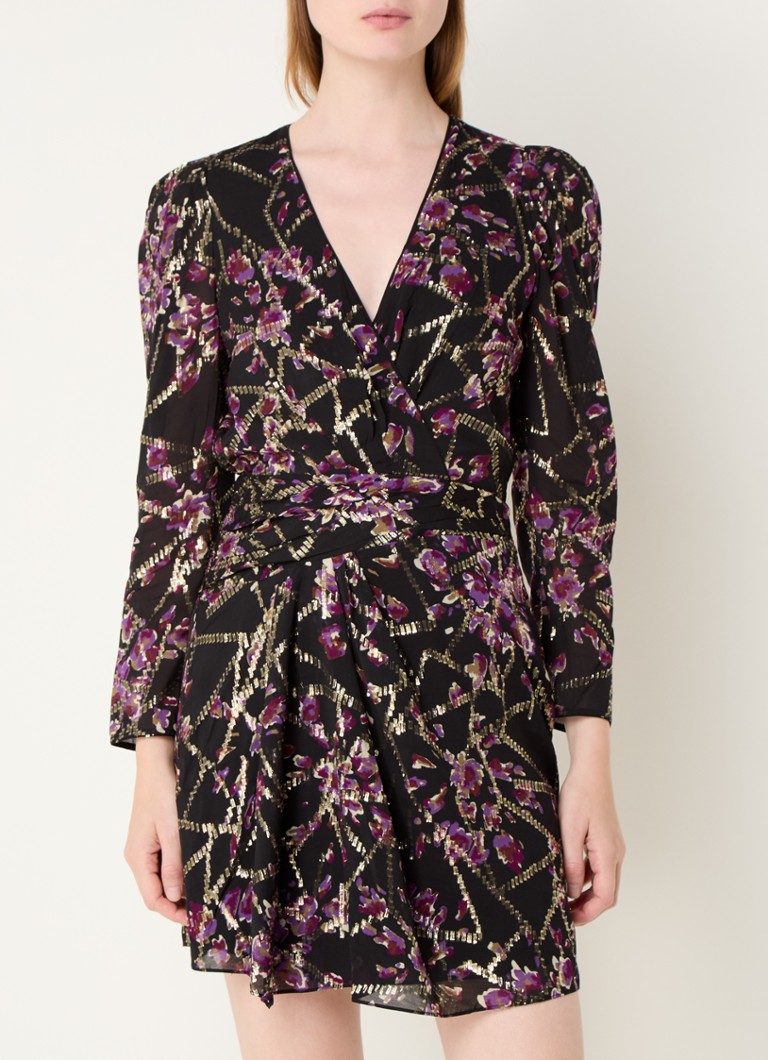 Vestido túnica curto Dola da ba&sh em mistura de seda com estampa e lurex.