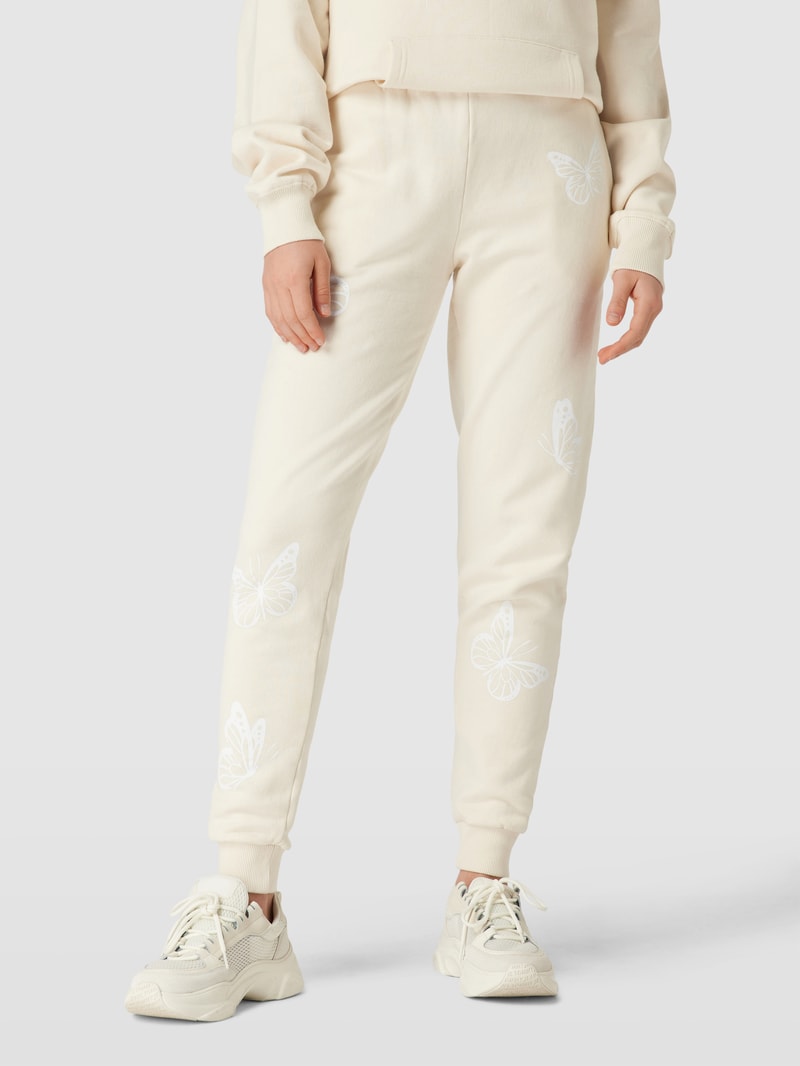 Sweatpants mit Motiv-Print in beige