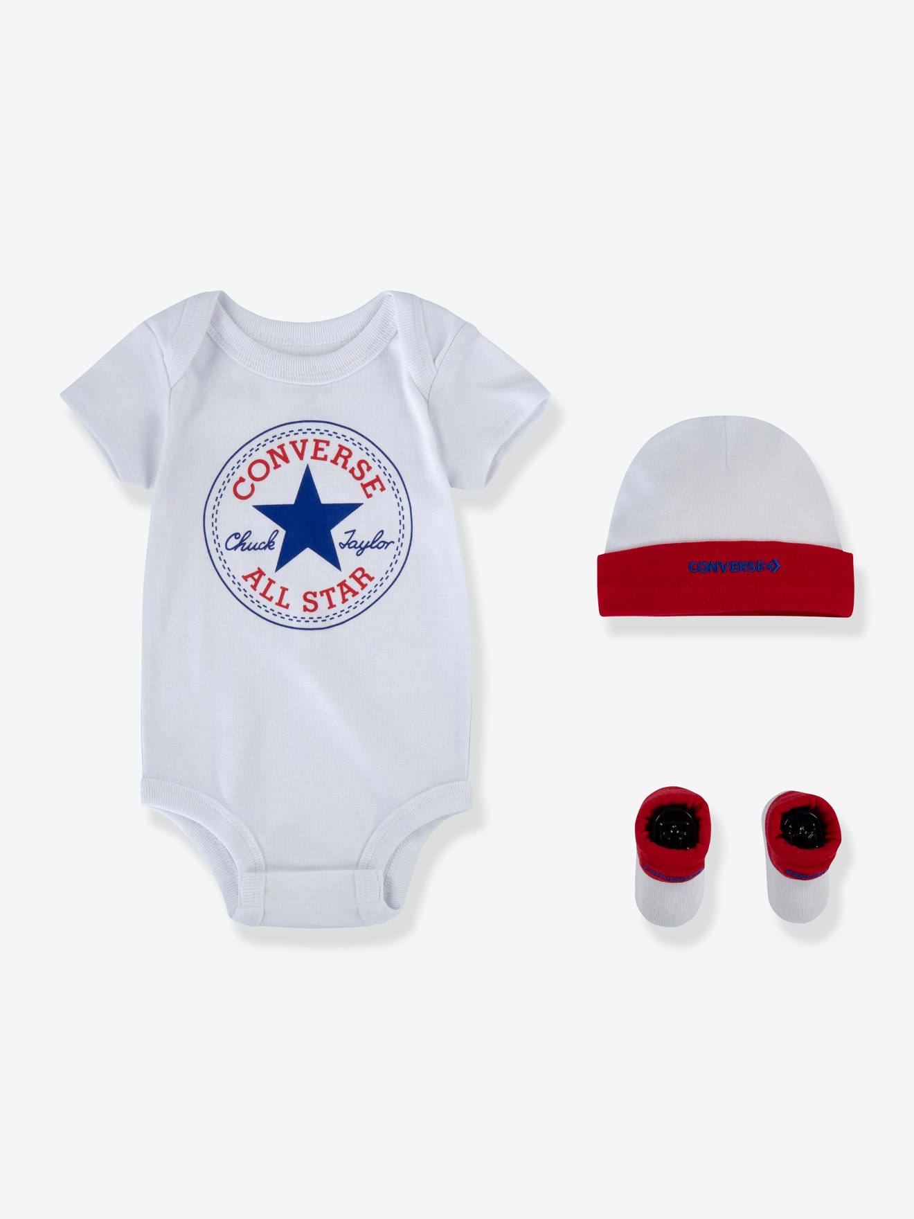 Set 3 pièces bodie + bonnet + chaussettes CONVERSE rouge