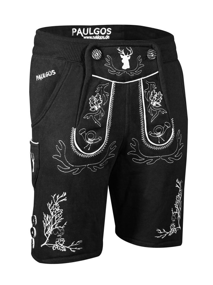PAULGOS Jogginghose Design Trachten Lederhose Bermuda Shorts Kurz JOK3 in Schwarz günstig kaufen