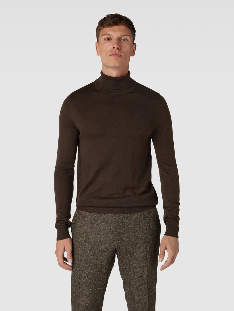 Pullover mit Stehkragen in dunkelbraun