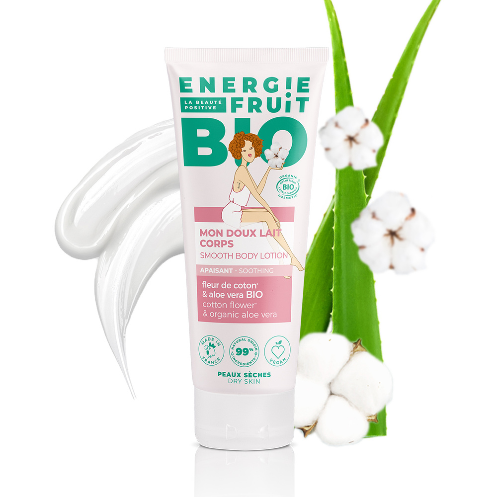 energie fruit MON DOUX LAIT BIO APAISANT | FLEUR DE COTON & ALOE VERA BIO 99% Lait corps certifié BIO
