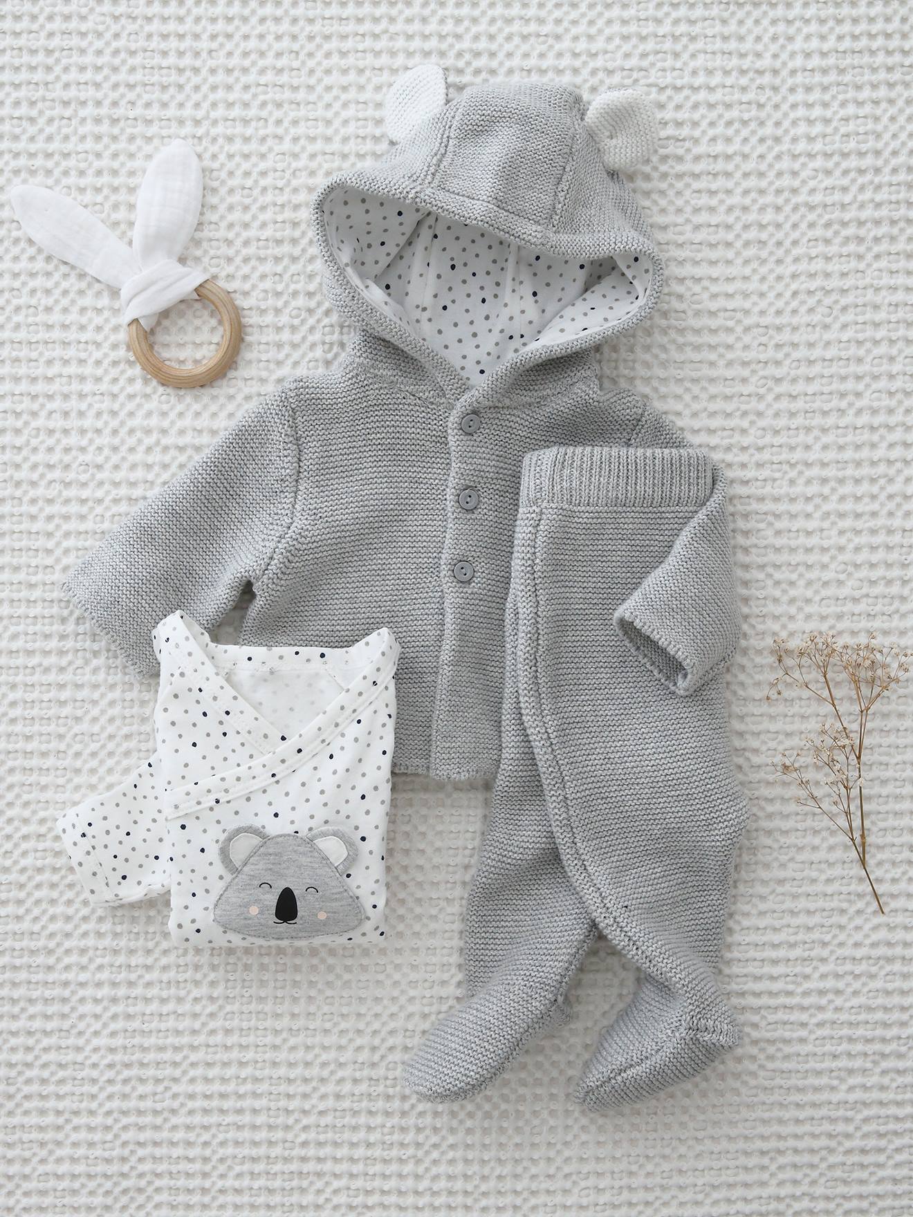 Ensemble naissance 3 pièces point mousse gris clair