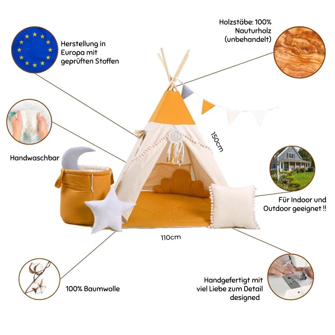 Rainbow Kids Tipi-Zelt Honigland, Personen: 2 (4 tlg., 3 verschiedene Varianten)