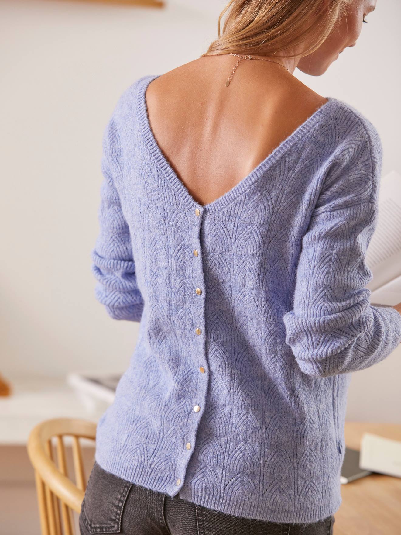 Pull réversible devant/dos grossesse et allaitement bleu lavance