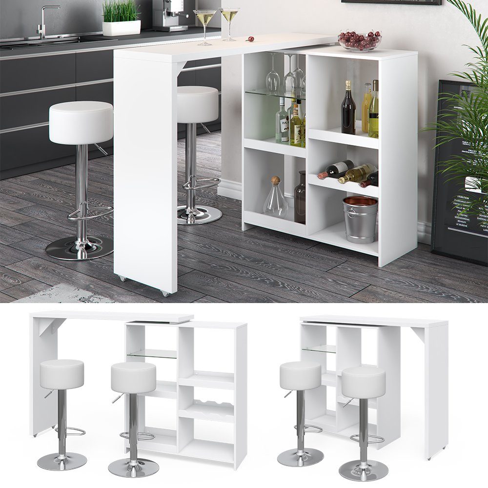Vicco Bartisch Bartresen Stehtisch Bistrotisch VEGA Weiß drehbar inkl. Hocker
