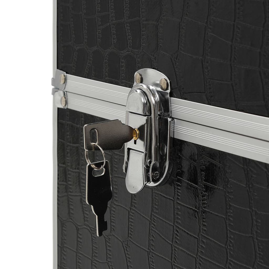 vidaXL Kosmetikkoffer Kosmetikkoffer Aluminium Schwarz mit Krokoprägung