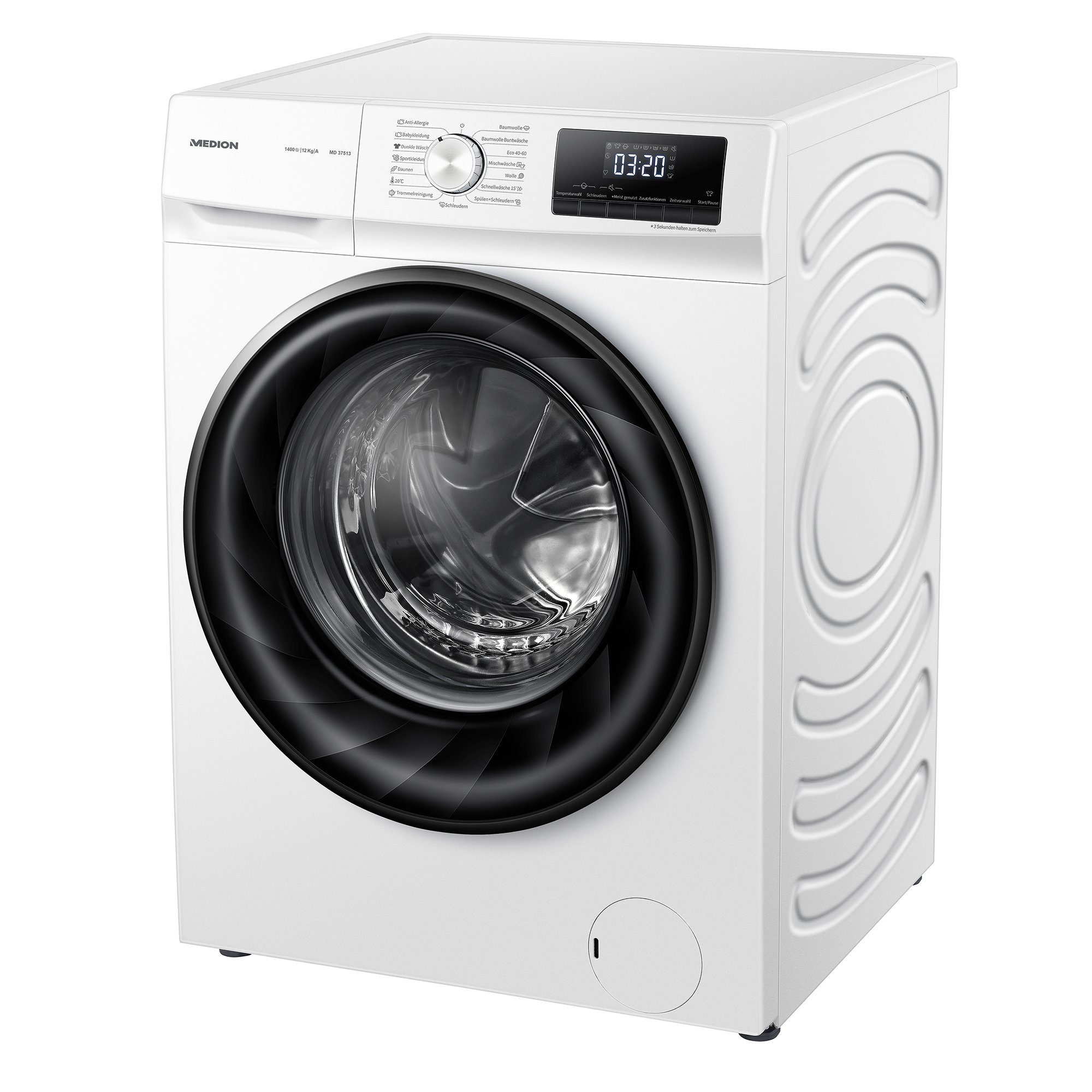 Medion® Waschmaschine MD 37513, 12 kg, 1400 U/min, Wäschenachlegen, Timerfunktion, 15 Waschprogramme