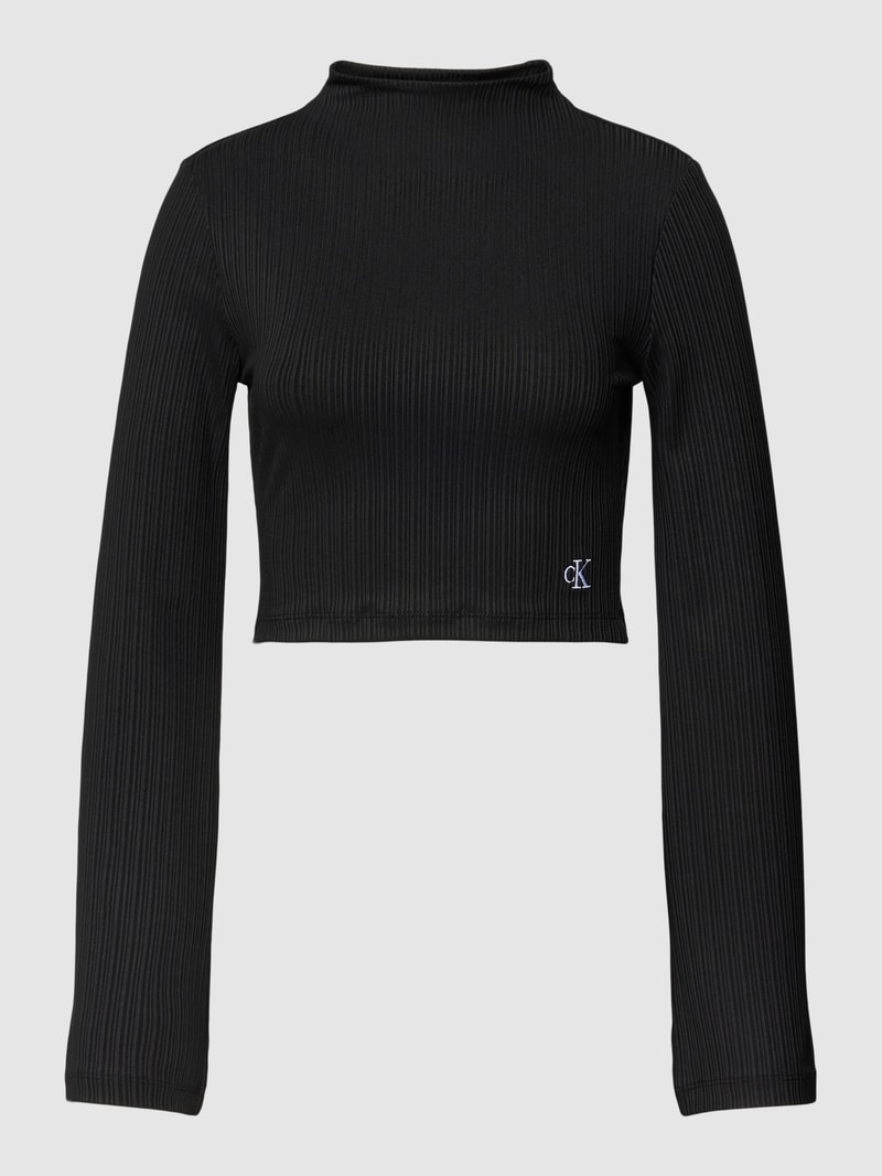 Cropped Longsleeve mit Rippstruktur in schwarz