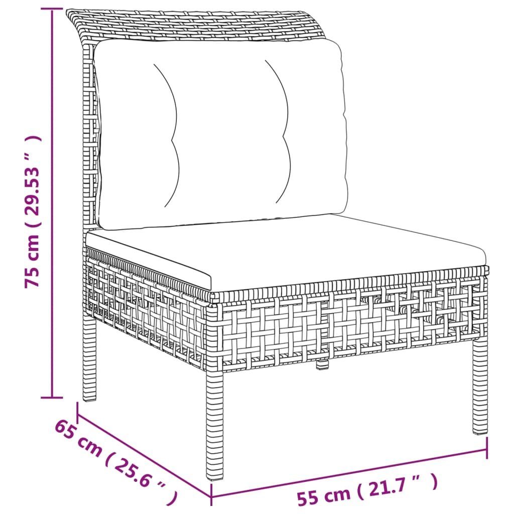 vidaXL Gartenlounge-Set 3-tlg. Garten-Lounge-Set mit Kissen Grau Poly Rattan, (1-tlg)