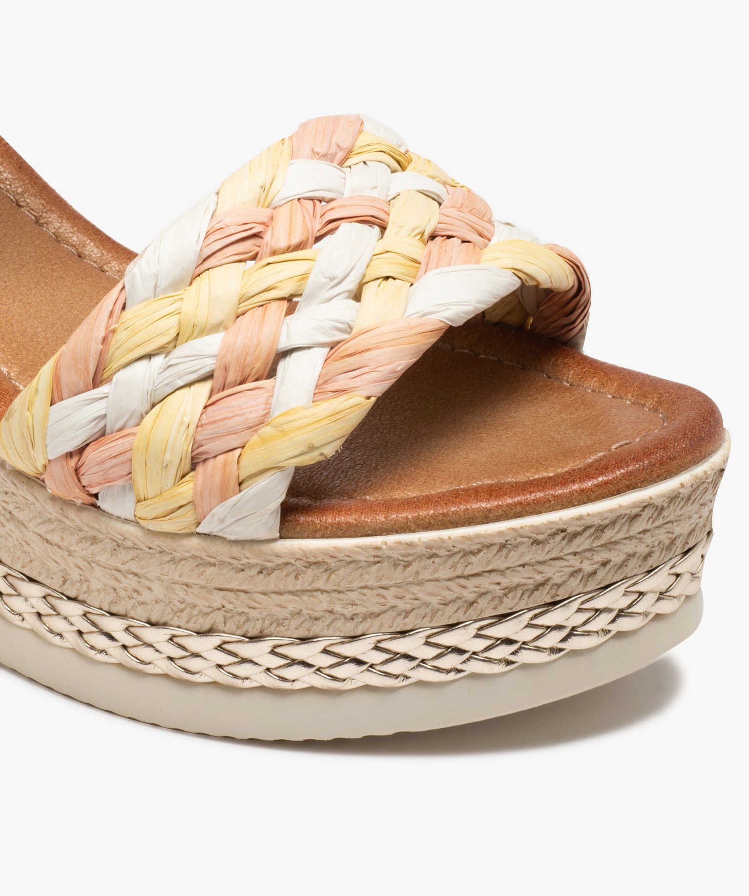 Sandales femme compensées à brides en fibre tressée multicolore | GEMO