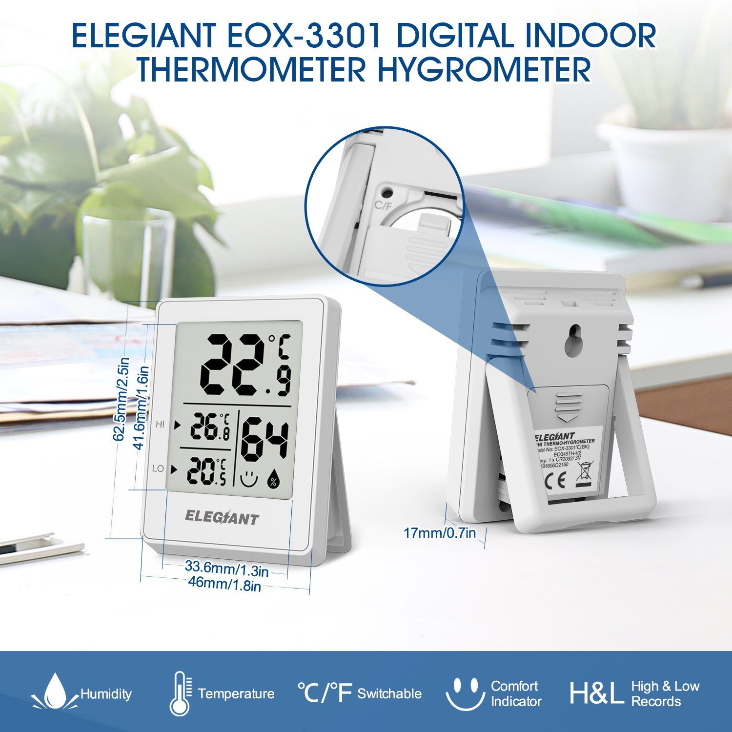 ELEGIANT Mini-Thermometer-Hygrometer: Kompakt & Präzise! Funkwetterstation (präzise Angabe der Temperatur, Wetterstation, Thermometer)