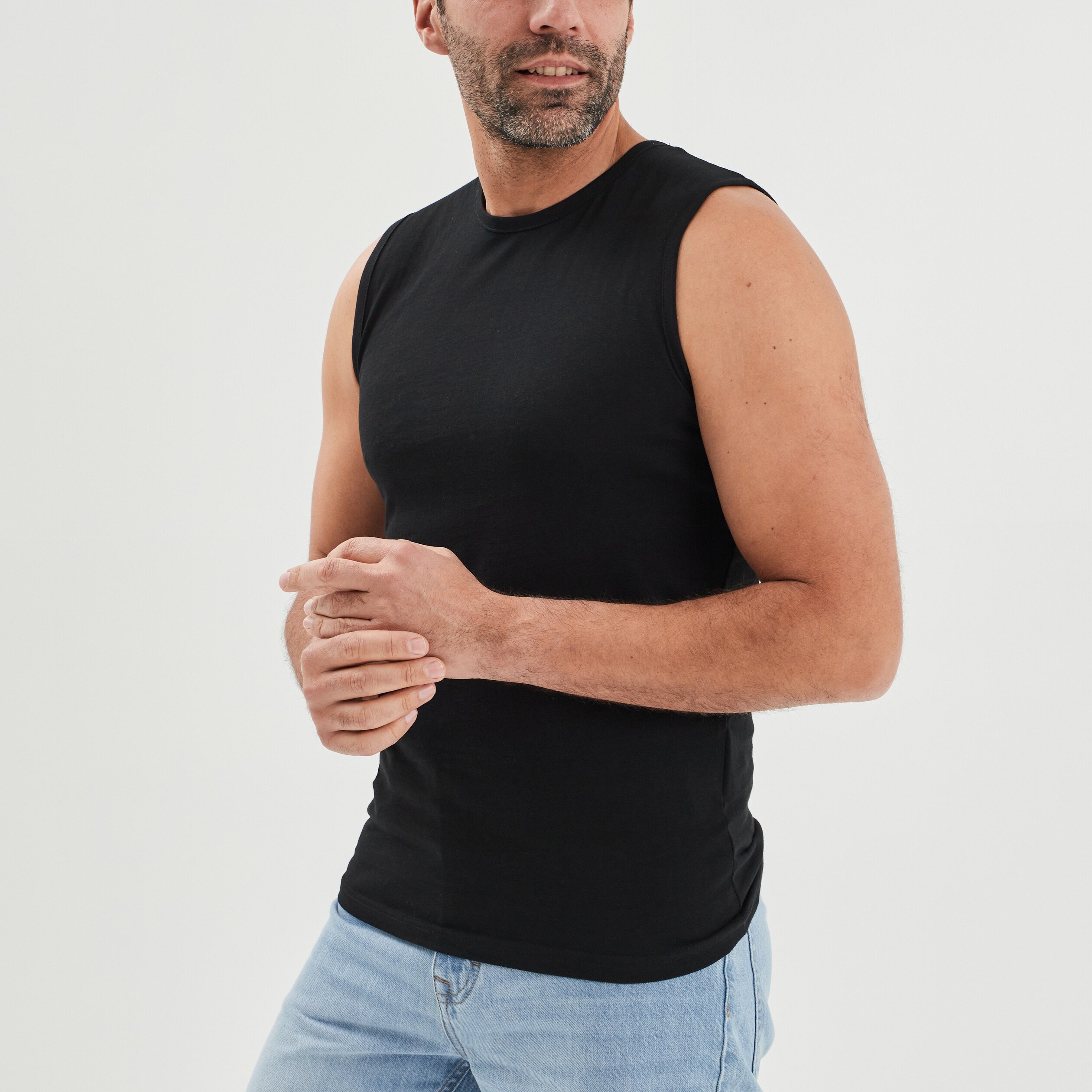 Débardeur droit bretelles larges coton noir homme | La Halle
