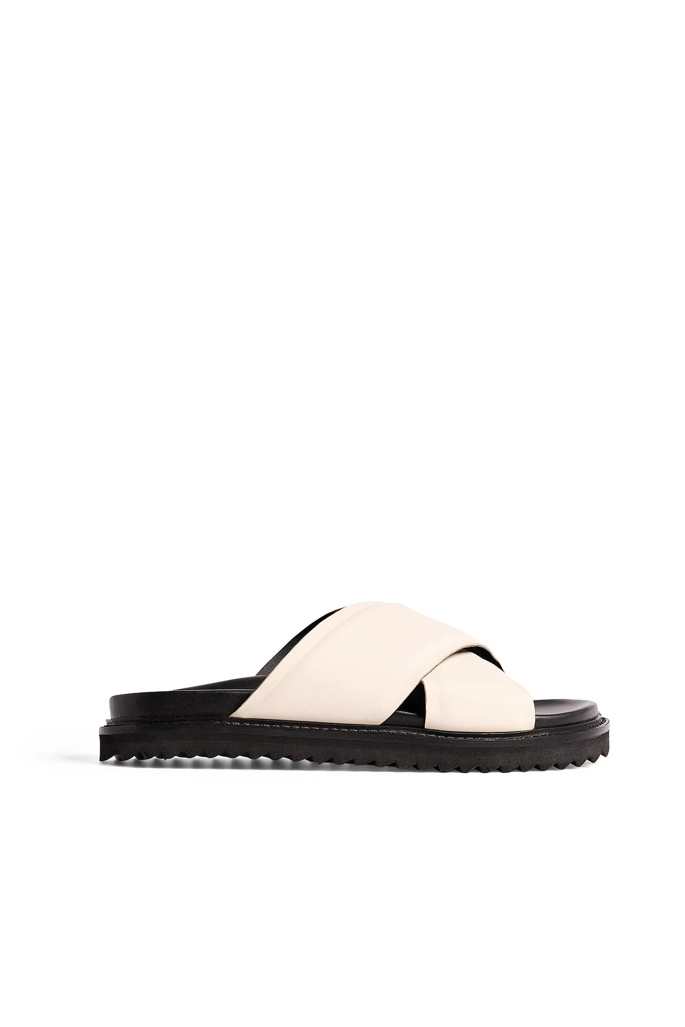 Leather Padded Crossed Strap Slippers