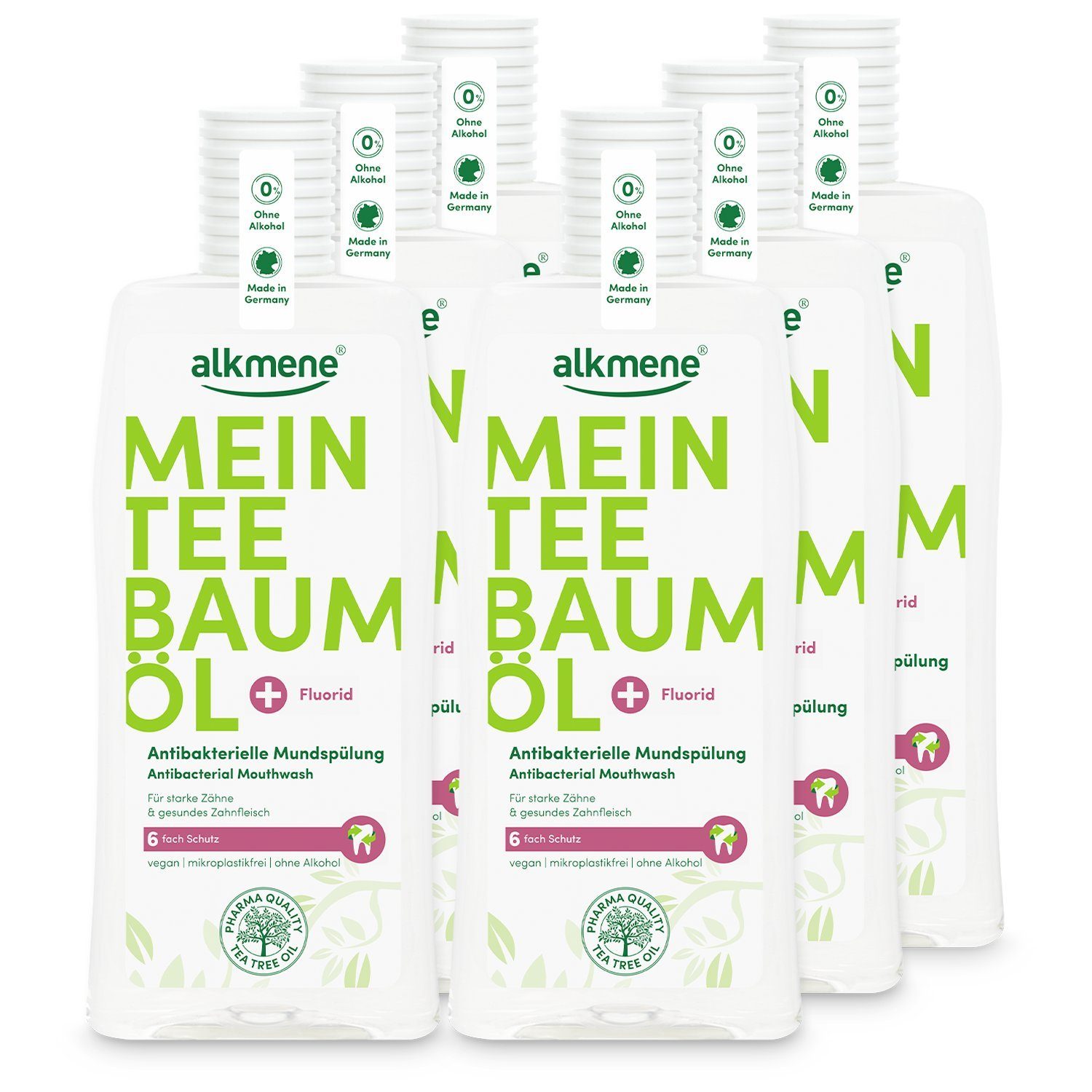 alkmene Munddusche 6x Teebaumöl antibakterielle Mundspülung 6fach Schutz - Mundwasser