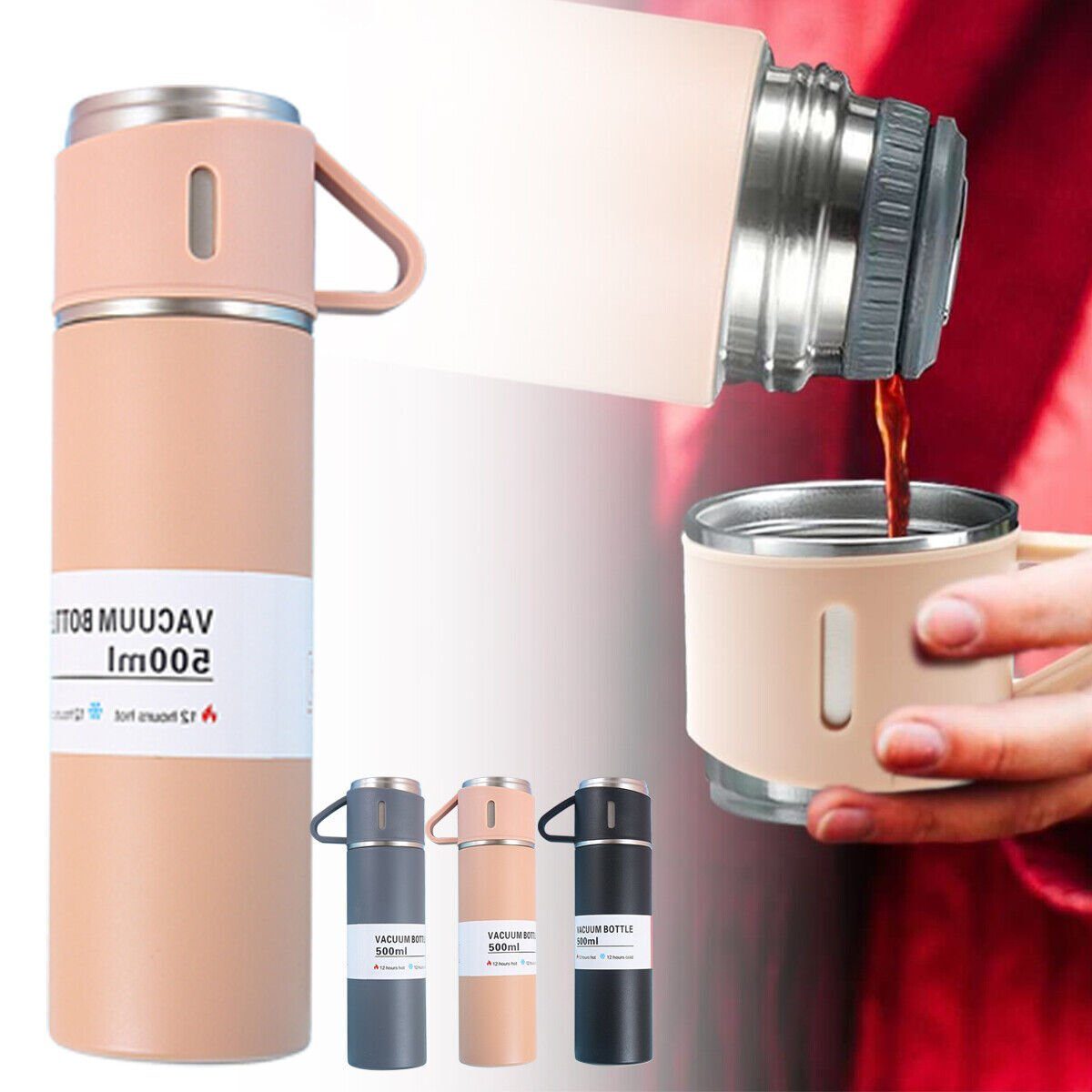 flowgoer Raumthermostat Vakuumisolierte Flasche, Edelstahl-Thermoflasche für Kaffee, Tee, Lang anhaltende Isolierung,Robust und sicher