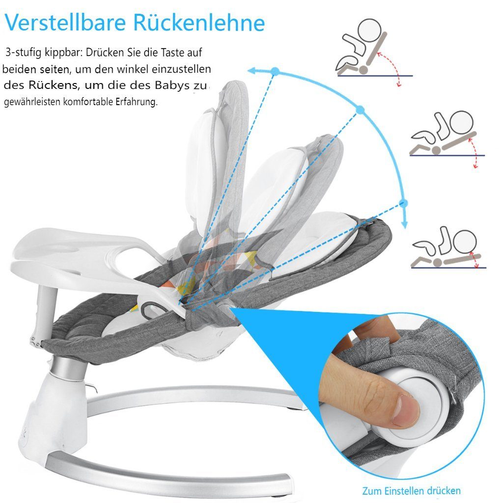 Kimbosmart Babyschaukel, bluetooth Musik mit Esstisch, Moskitonetz max. 9kg