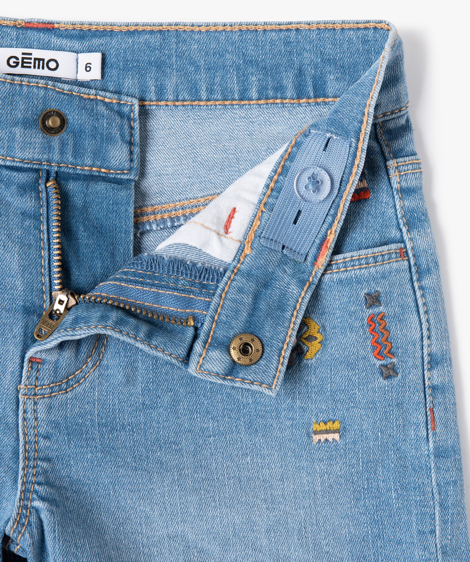 Short fille en jean à motifs géométriques brodés stone | GEMO