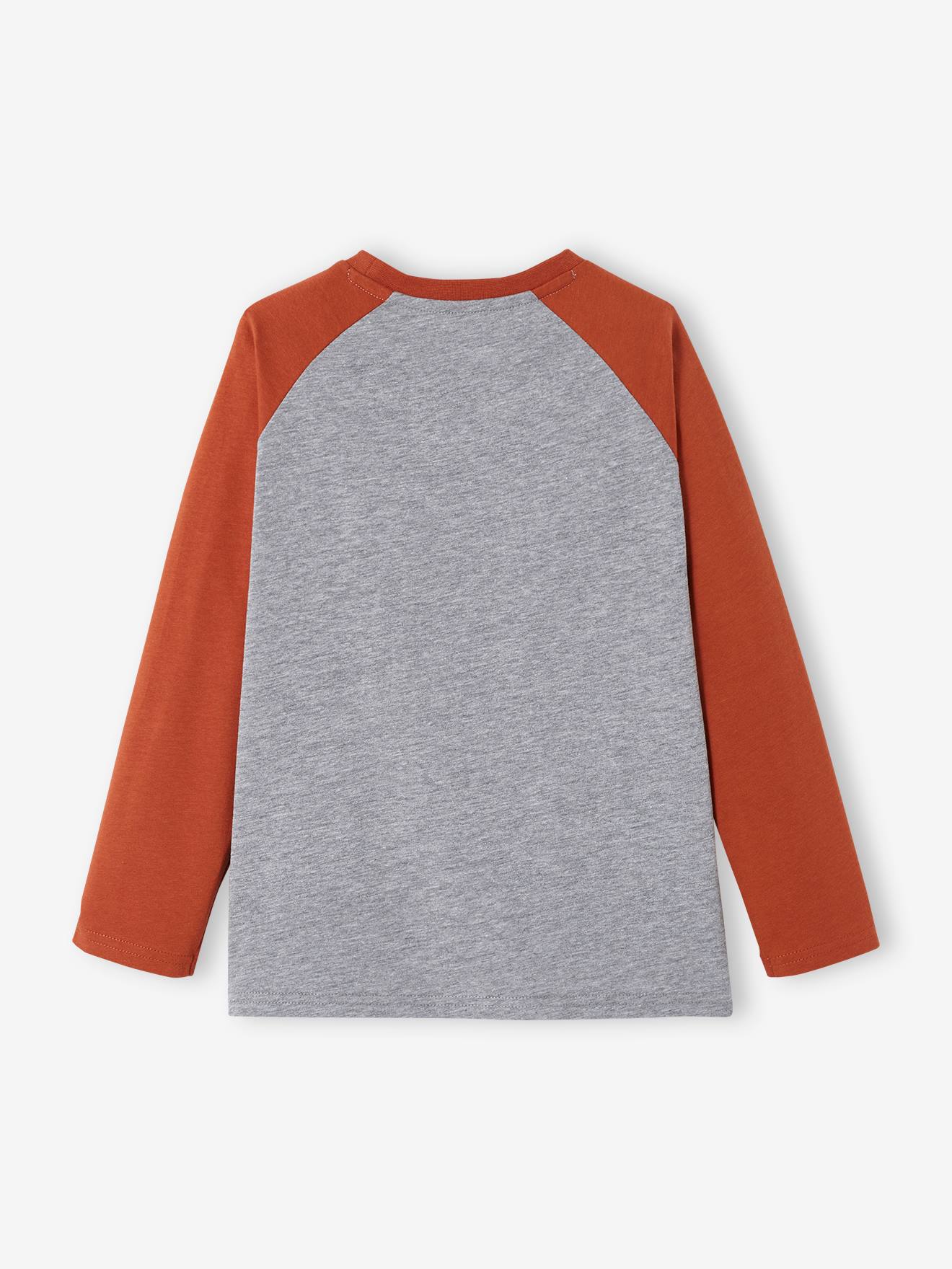 T-shirt motif graphique garçon manches raglan gris chiné