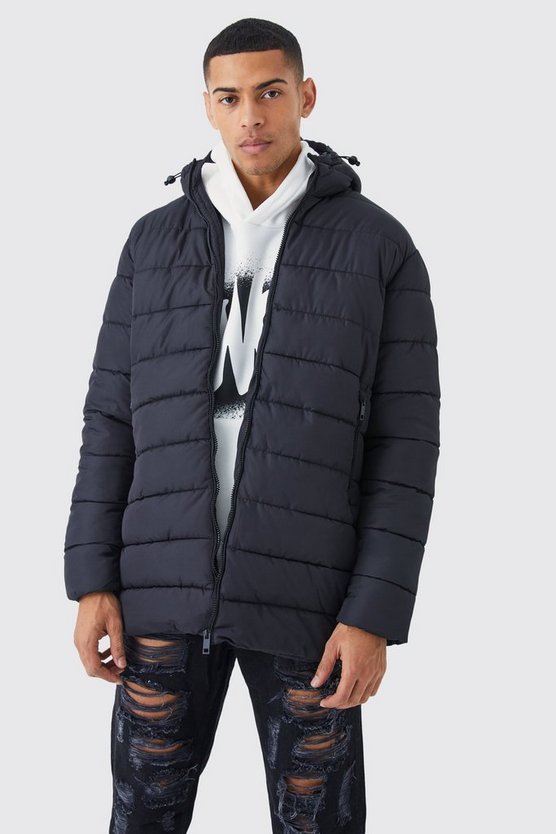 Lange Steppjacke mit Kapuze