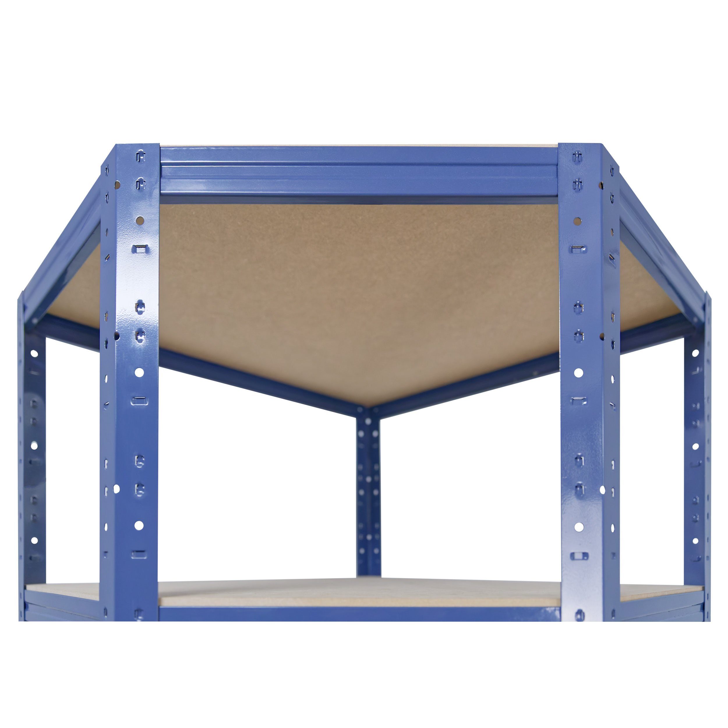 shelfplaza Eckregal HOME, 180x90x60cm blau, Metall Eckregal stehend mit 6 Böden, Corner Shelf 145kg Tragkraft Schwerlastregal Ecke, Steckregal verzinkt Eckregal Keller Garagen Regal