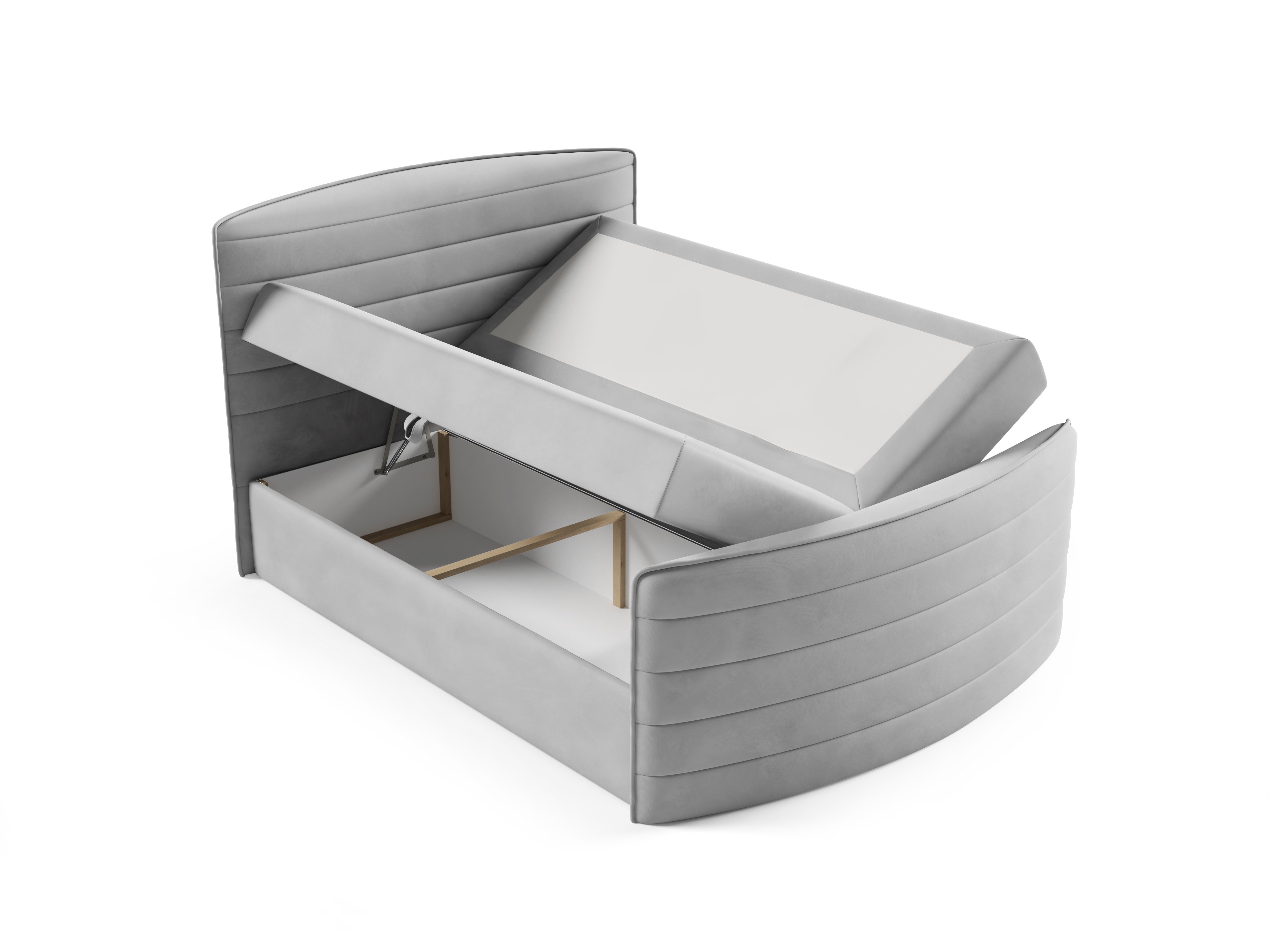 sofa4you Boxspringbett CLEO in Velourstoff inkl. Bettkästen, Bonellmatratze und Topper (pro Set vier Packstücke), mit seitliche öffnenden Bettkasten, inklusive Matratze und Topper