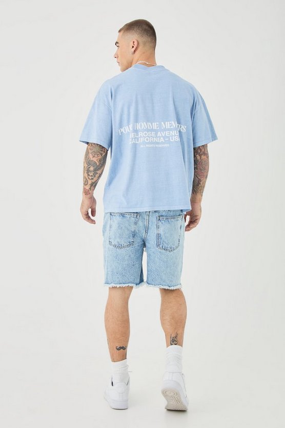 Lockere zerrissene Jeansshorts mit elastischem Bund in Hellblau