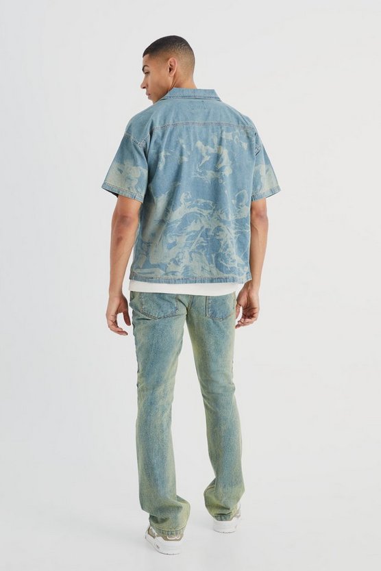 Kastiges Jeanshemd mit Renaissance Laser-Print