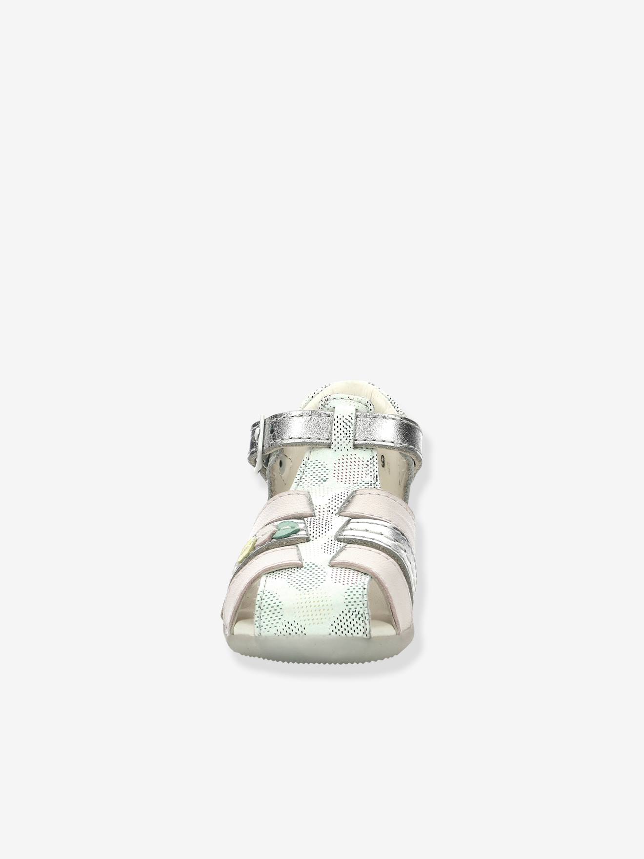 Sandales cuir bébé Bigfly-2 Iconique Biboo KICKERS® blanc rose pois multico