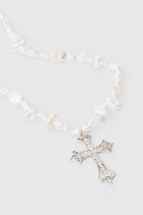 Silberne Halskette mit Strass-Kreuz