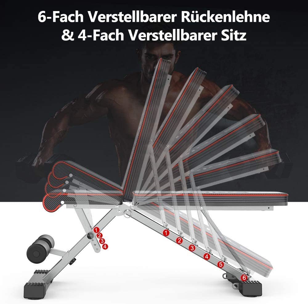 YOLEO Hantelbank klappbar verstellbar Rückenlehne Bauchtrainer Multifunktion bis 250kg