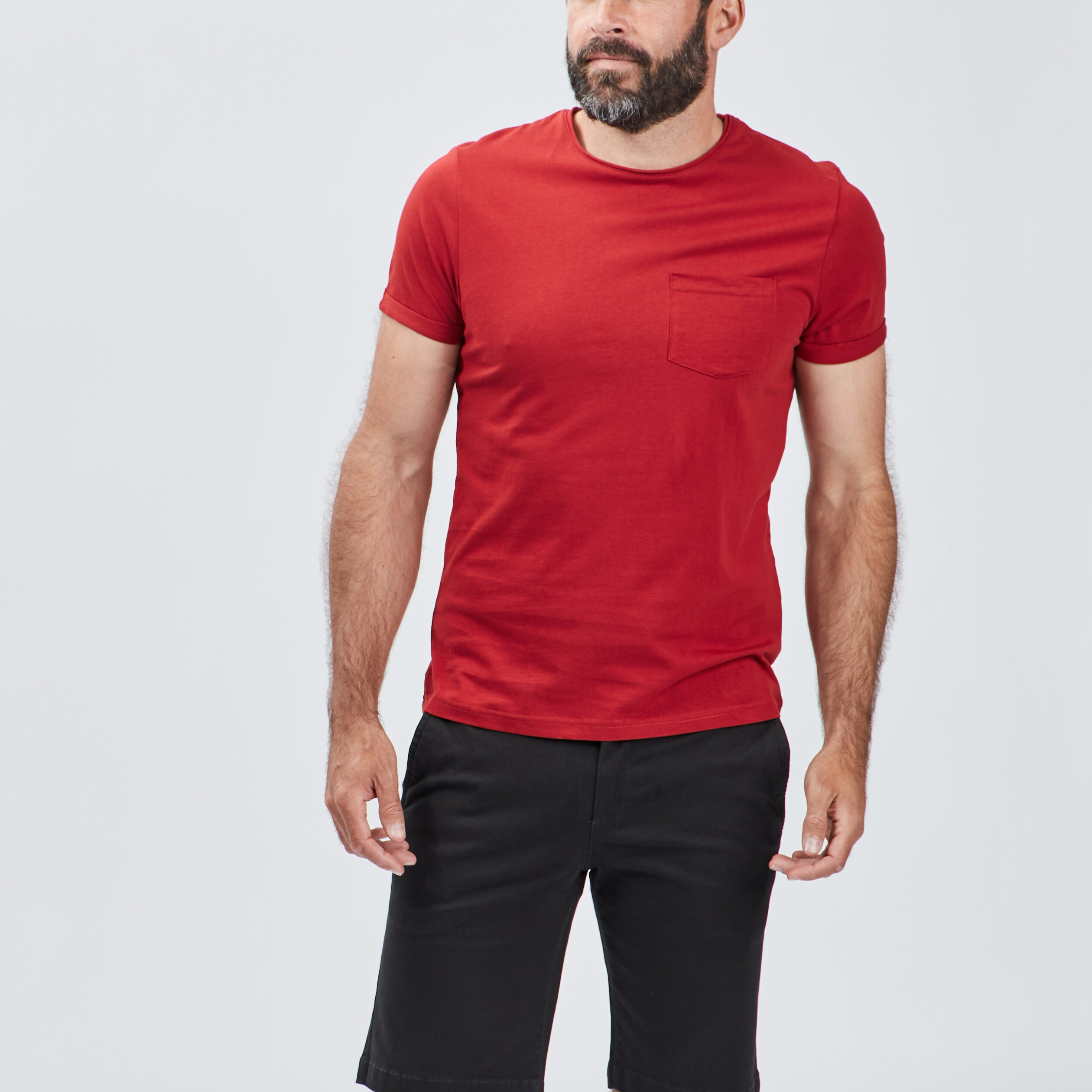 T-shirt col rond avec poche plaquée bordeaux homme | La Halle