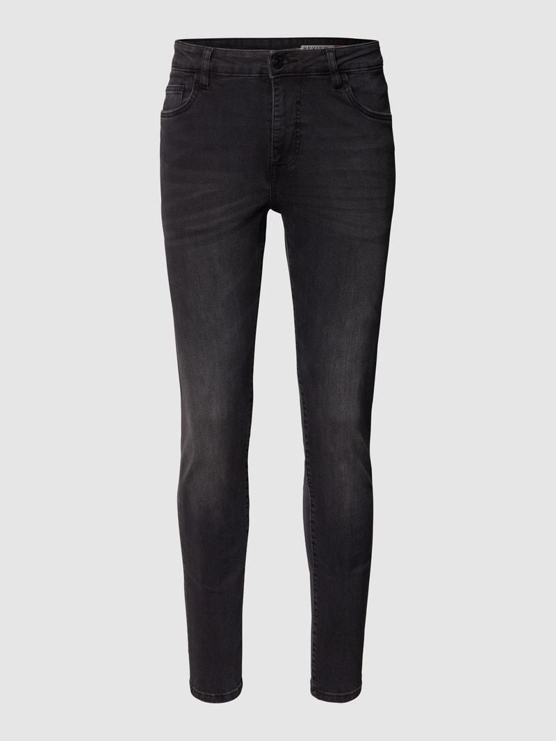 Skinny Fit Jeans mit Label-Patch in schwarz