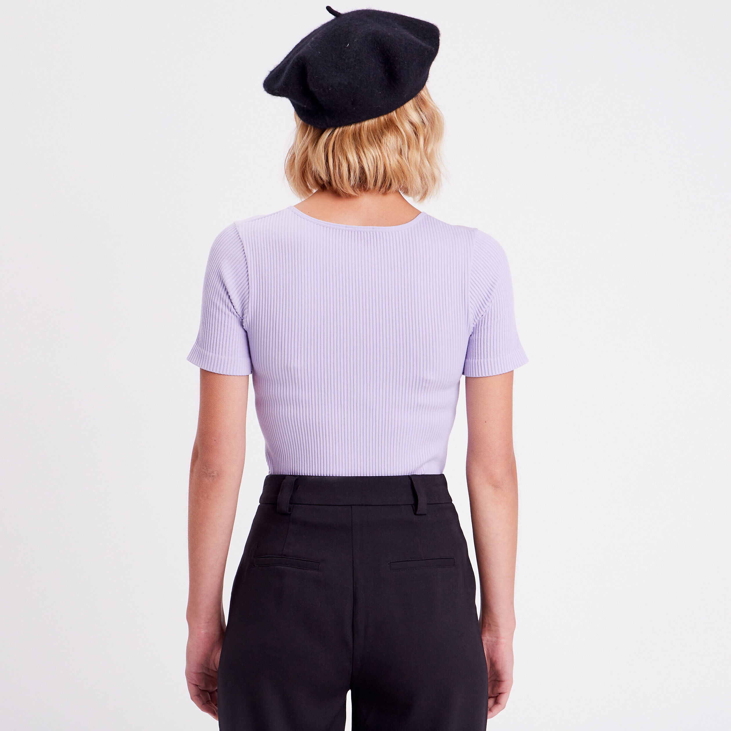 T-shirt côtelé détail zippé parme femme | Cache Cache